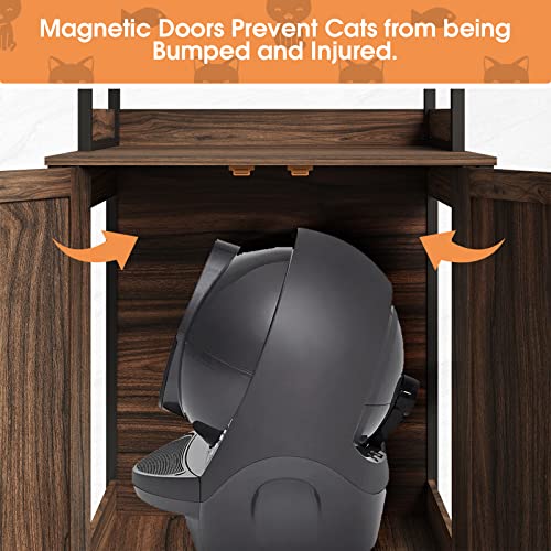 Large Cat Litter Box Enclosure Furniture for Self-Cleaning Cat Litter Box, Wood Cat Washroom Furniture with Shelves, Cat Cabinet for Smart Litter Box Size Less Than 30.7 x 28.3 x 26.0 Inch, Indoor