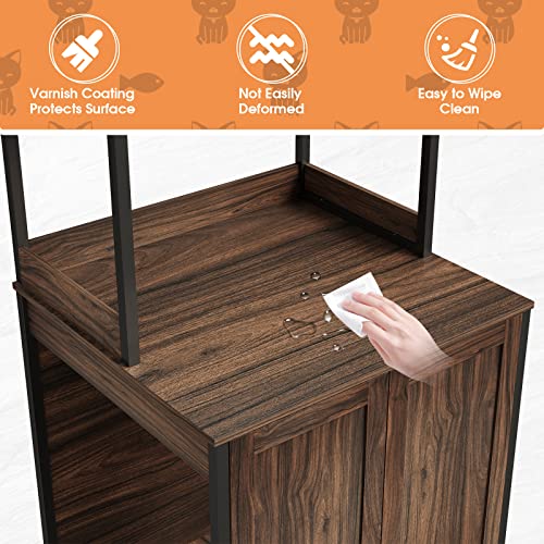 Large Cat Litter Box Enclosure Furniture for Self-Cleaning Cat Litter Box, Wood Cat Washroom Furniture with Shelves, Cat Cabinet for Smart Litter Box Size Less Than 30.7 x 28.3 x 26.0 Inch, Indoor