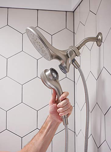 Moen Engage Magnetix Spot Resist Brushed Nickel Multi-Function Handshower and Rainfall Shower Head Trim Combo with Shower Handle, Tub Spout, Metal Hose and Valve, 82304SRN