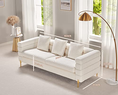 AMERLIFE Sofa, Oversized Sofa- 85 inch Sofa Couch, 3 Seater Sofa Comfy Sofa for Living Room- Beige Deep Seat Sofa, Bouclé Couch