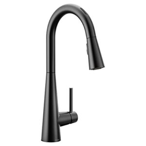 moen sleek matte black smart faucet touchless pull down sprayer kitchen faucet with voice control and power boost, 7594evbl