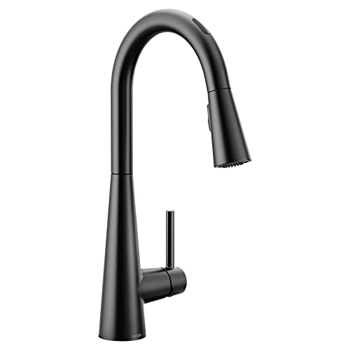 Moen Sleek Matte Black Smart Faucet Touchless Pull Down Sprayer Kitchen Faucet with Voice Control and Power Boost, 7594EVBL