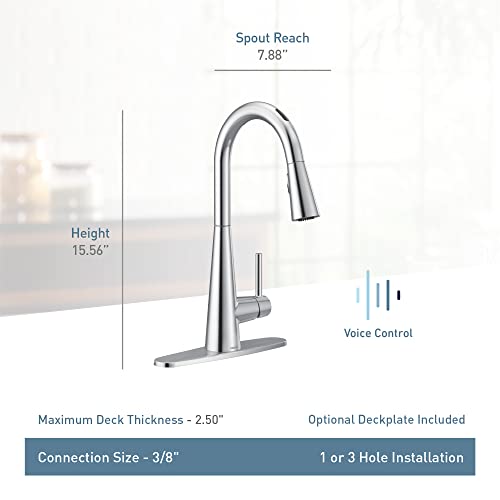 Moen Sleek Matte Black Smart Faucet Touchless Pull Down Sprayer Kitchen Faucet with Voice Control and Power Boost, 7594EVBL