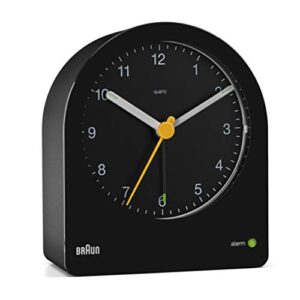 braun bc-22-b classic analogue alarm clock, rising alarm, snooze function, backlight, silent movement, black