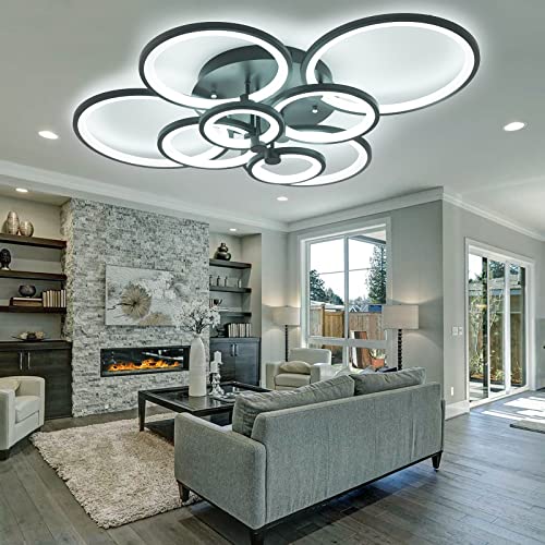 40.05inch Modern LED Ceiling Light, 8 Rings Ceiling Light Fixture,Dimmable Circle Flush Mount LED Ceiling Light for Bedroom , Dining Room, Kitchen with Remote (Medium 8 Ring/40.5x32.3x4.92in/106w)