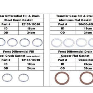 Differential and Transmission/Transfer Case Drain Plug Crush Washers Gaskets for Toyota 4runner Tacoma Tundra FJ cruiser Land Cruiser, Replacement for the Part# 12157-10010 90430-24003 90430-18008