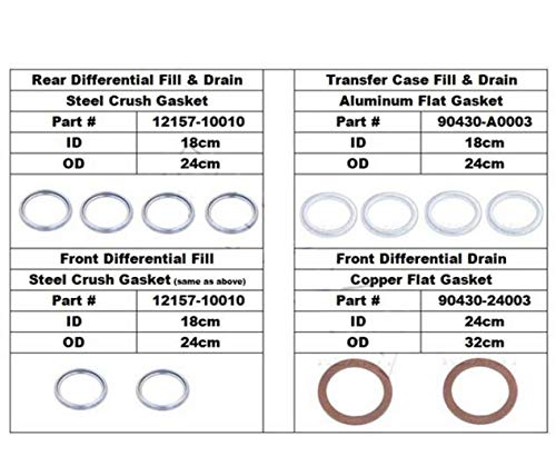 Differential and Transmission/Transfer Case Drain Plug Crush Washers Gaskets for Toyota 4runner Tacoma Tundra FJ cruiser Land Cruiser, Replacement for the Part# 12157-10010 90430-24003 90430-18008