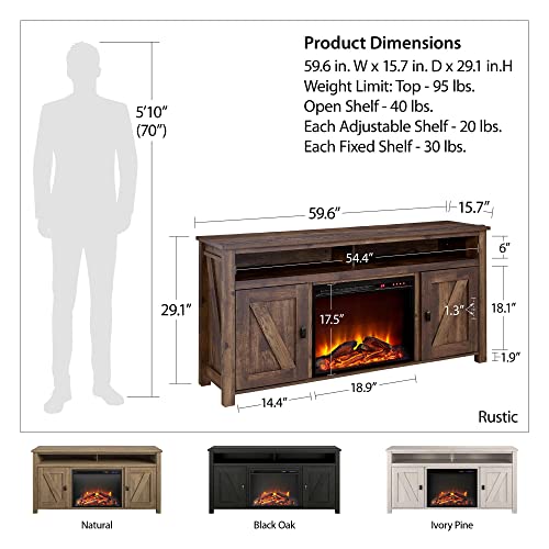 Ameriwood Home Farmington Electric Fireplace TV Console for TVs up to 60", Rustic