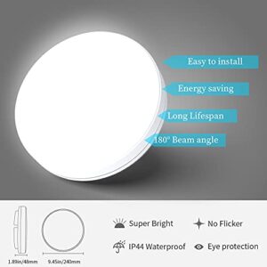 Airand 5000K LED Ceiling Light Flush Mount 18W 1650LM Round LED Ceiling Lamp for Kitchen, Bedroom, Bathroom, Hallway, Stairwell, 9.5'', Waterproof IP44, 80Ra, 150W Equivalent (Daylight White)…