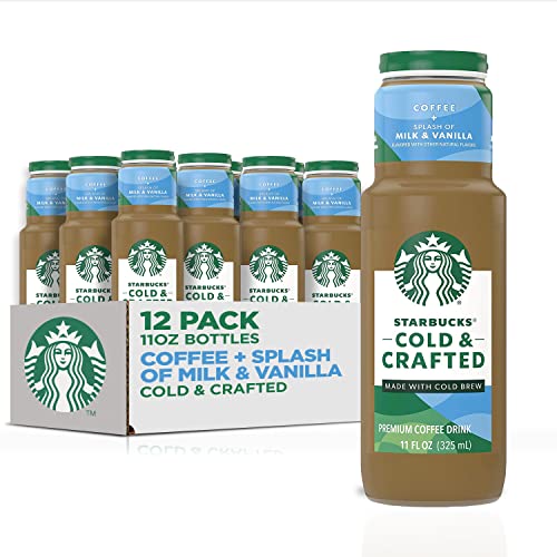 Starbucks Cold & Crafted Coffee, Splash of Milk + Vanilla, 11oz Bottles, (12 Pack)