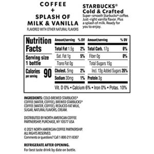 Starbucks Cold & Crafted Coffee, Splash of Milk + Vanilla, 11oz Bottles, (12 Pack)