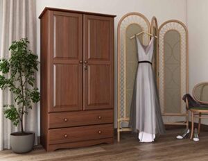 palace imports 100% solid wood smart wardrobe/armoire/closet, mocha color, 40″ w x 72″ h x 21″ d, 1 clothing rods, 1 lock, 2 drawers included