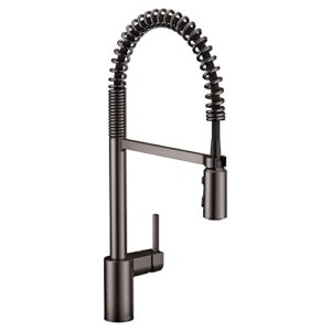 moen align black stainless one-handle pre-rinse spring pulldown kitchen faucet with pull down sprayer and power boost, single hole kitchen sink faucet for bar, farmhouse, or commercial, 5923bls