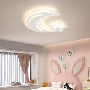 Fang Yan Mei Modern Ceiling Light, Dimmable Creative Cartoon Moon Star LED Ceiling Light,Close to Ceiling Light fixtures for Kids Room,Children's Bedroom 18inch,3000-6000K