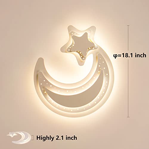 Fang Yan Mei Modern Ceiling Light, Dimmable Creative Cartoon Moon Star LED Ceiling Light,Close to Ceiling Light fixtures for Kids Room,Children's Bedroom 18inch,3000-6000K