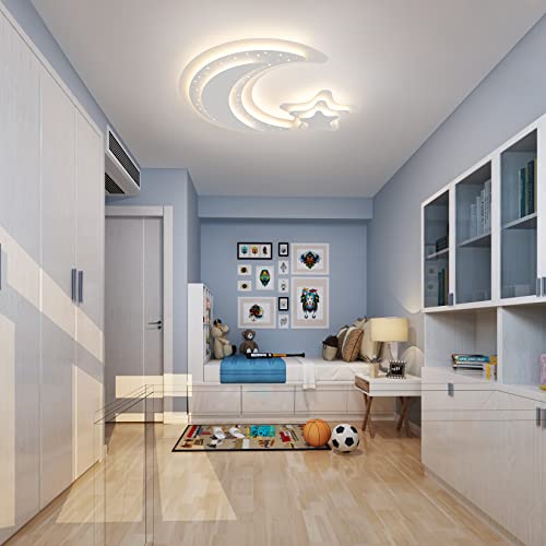 Fang Yan Mei Modern Ceiling Light, Dimmable Creative Cartoon Moon Star LED Ceiling Light,Close to Ceiling Light fixtures for Kids Room,Children's Bedroom 18inch,3000-6000K