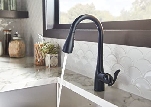 Moen Arbor Matte Black One-Handle Pulldown Kitchen Sink Faucet Featuring Power Boost and Reflex Docking System, Black Kitchen Faucet with Pull Down Sprayer, 7594BL