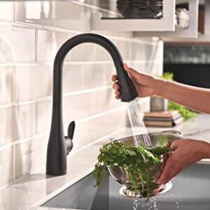 Moen Arbor Matte Black One-Handle Pulldown Kitchen Sink Faucet Featuring Power Boost and Reflex Docking System, Black Kitchen Faucet with Pull Down Sprayer, 7594BL