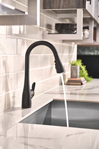 Moen Arbor Matte Black One-Handle Pulldown Kitchen Sink Faucet Featuring Power Boost and Reflex Docking System, Black Kitchen Faucet with Pull Down Sprayer, 7594BL