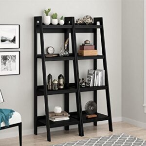 Ameriwood Home Lawrence 4 Shelf Ladder Bookcase Bundle, Black