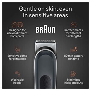 Braun Body Groomer Series 3 3340, Body Groomer for Men, for Chest, Armpits, Groin, Manscaping & More, Incl. 2 Combs for 1 mm - 3 mm Lengths, SkinSecure Technology for Gentle Use, Washable,