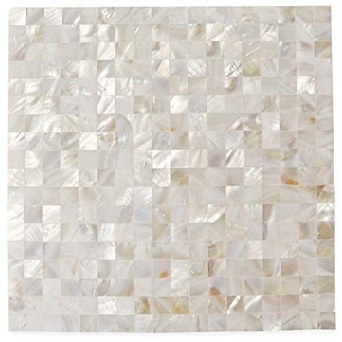 Splashback Tile MOPWHTSQSMLSPRL Mother of Pearl Serene White Squares 12 In. x 2 Mm Seamless Pearl Shell Glass Wall Mosaic Tile