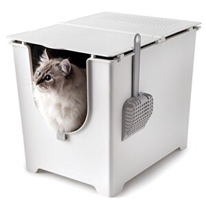 modkat flip litter box includes scoop and reusable liner – white