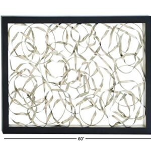 Deco 79 Metal Abstract Coiled Ribbon Wall Decor with Black Frame, 60" x 2" x 40", Silver