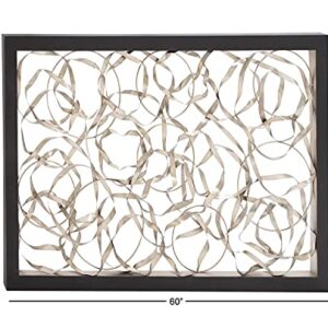 Deco 79 Metal Abstract Coiled Ribbon Wall Decor with Black Frame, 60" x 2" x 40", Silver