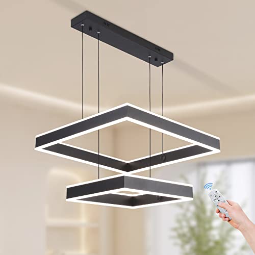 Behsig Modern Chandelier,Modern Led Chandelier,2 Rings Square Chandelier for Living Room,Adjustable Height,Chandelier Lighting Fixture High Ceiling Hanging Dining Room LED Pendant Light