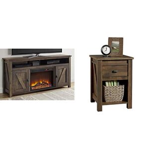 ameriwood home farmington electric fireplace tv console for tvs up to 60″, rustic & farmington night stand, rustic,small, century barn pine –