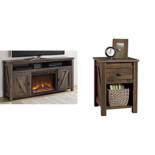 Ameriwood Home Farmington Electric Fireplace TV Console for TVs up to 60", Rustic & Farmington Night Stand, Rustic,Small, Century Barn Pine -