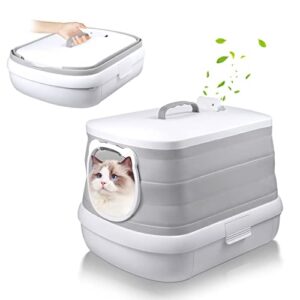 flaruziy cat litter box, foldable large portable litter box with shovel storage space, prevents urine and litter leakage, fully enclosed litter box isolates odor, portable for outdoor travel