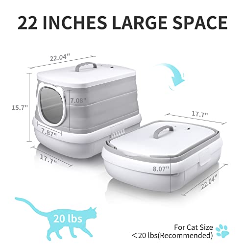 FLARUZIY Cat Litter Box, Foldable Large Portable Litter Box with Shovel Storage Space, Prevents Urine and Litter Leakage, Fully Enclosed Litter Box Isolates Odor, Portable for Outdoor Travel