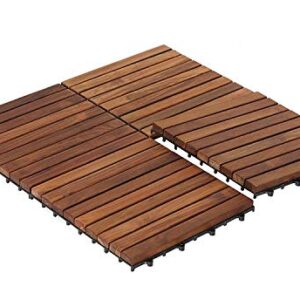 Bare Decor EZ-Floor Interlocking Flooring Tiles in Solid Teak Wood Oiled Finish (Set of 10), Long 9 Slat