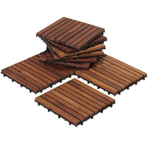 bare decor ez-floor interlocking flooring tiles in solid teak wood oiled finish (set of 10), long 9 slat