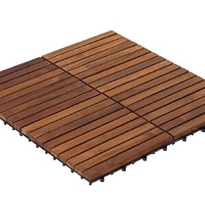 Bare Decor EZ-Floor Interlocking Flooring Tiles in Solid Teak Wood Oiled Finish (Set of 10), Long 9 Slat