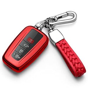 compatible with toyota key fob cover with keychain soft tpu 360 degree protection key case for 2018-2022 camry rav4 highlander avalon c-hr prius corolla gt86 smart key (red)