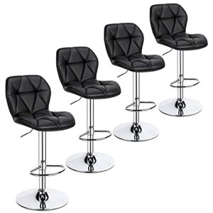 yaheetech bar stools set of 4 adjustable pu leather 360°swivel count bar chair with backresr home kitchen counter stools for kitchen counter, black