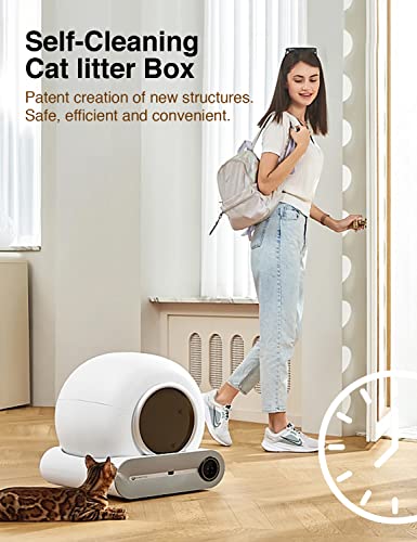 CHRYSA Self-Cleaning Cat Litter Box, Integrated Safety Protection Automatic Cat Littler Box for Multi Cats, Extra Large/Odor Isolation/APP Control Smart Cat Litter Box