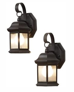 hampton bay lighting 1-light bronze outdoor wall lantern sconce with seeded glass (2-pack) tr t0784