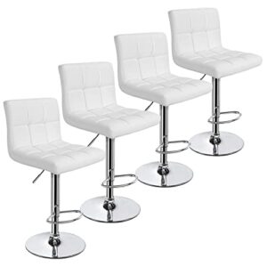 yaheetech x-large bar stools – square pu leather adjustable counter height swivel stool armless chairs set of 4 with bigger base,white