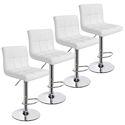 Yaheetech X-Large Bar Stools - Square PU Leather Adjustable Counter Height Swivel Stool Armless Chairs Set of 4 with Bigger Base,White