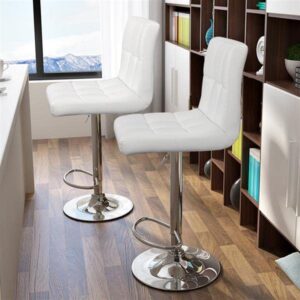 Yaheetech X-Large Bar Stools - Square PU Leather Adjustable Counter Height Swivel Stool Armless Chairs Set of 4 with Bigger Base,White