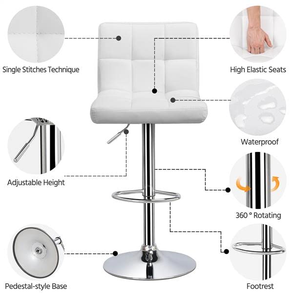 Yaheetech X-Large Bar Stools - Square PU Leather Adjustable Counter Height Swivel Stool Armless Chairs Set of 4 with Bigger Base,White