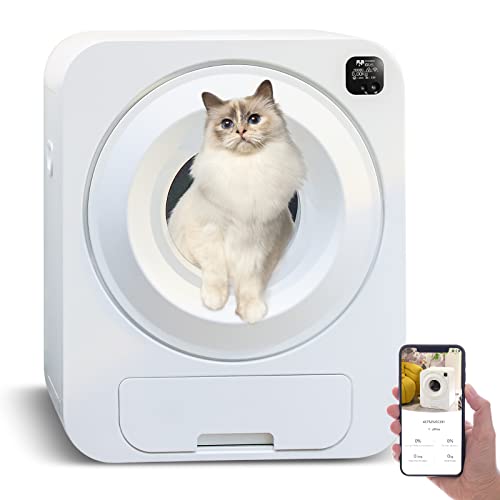 Self-Cleaning Cat Litter Box, No Scooping Automatic Cat Litter Box with APP Control/Odor Removal/Health Monitor/Safe Lock, Smart Large Kitty Litter for All Kinds of Clumping Cat Litter (2023 New)