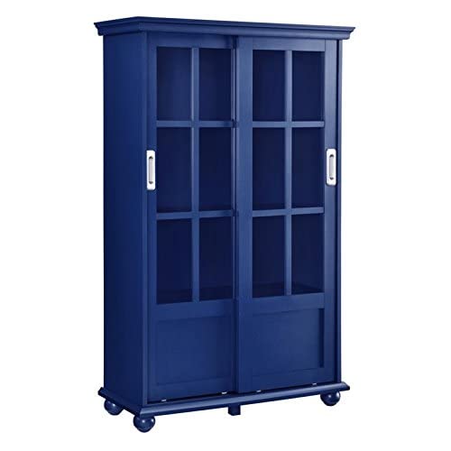 Ameriwood Home Aaron Lane 4 tier Bookcase with Sliding Glass Doors, Blue