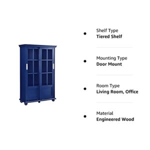 Ameriwood Home Aaron Lane 4 tier Bookcase with Sliding Glass Doors, Blue