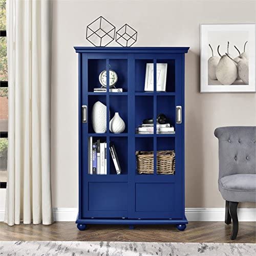 Ameriwood Home Aaron Lane 4 tier Bookcase with Sliding Glass Doors, Blue