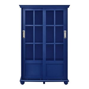 Ameriwood Home Aaron Lane 4 tier Bookcase with Sliding Glass Doors, Blue